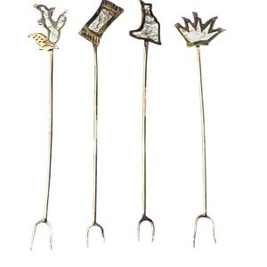 Vintage Mexico Silver And Abalone cocktail or pickle forks